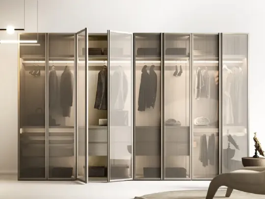 Cabina armadio Antares A125 in nobilitato con ante in vetro di Moretti Compact Giorno Notte