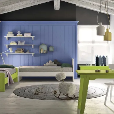 Cameretta colorata Liberiamo la Fantasia N23 in legno laccato Blu oltremare, Lime e Bianco gesso di Scandola
