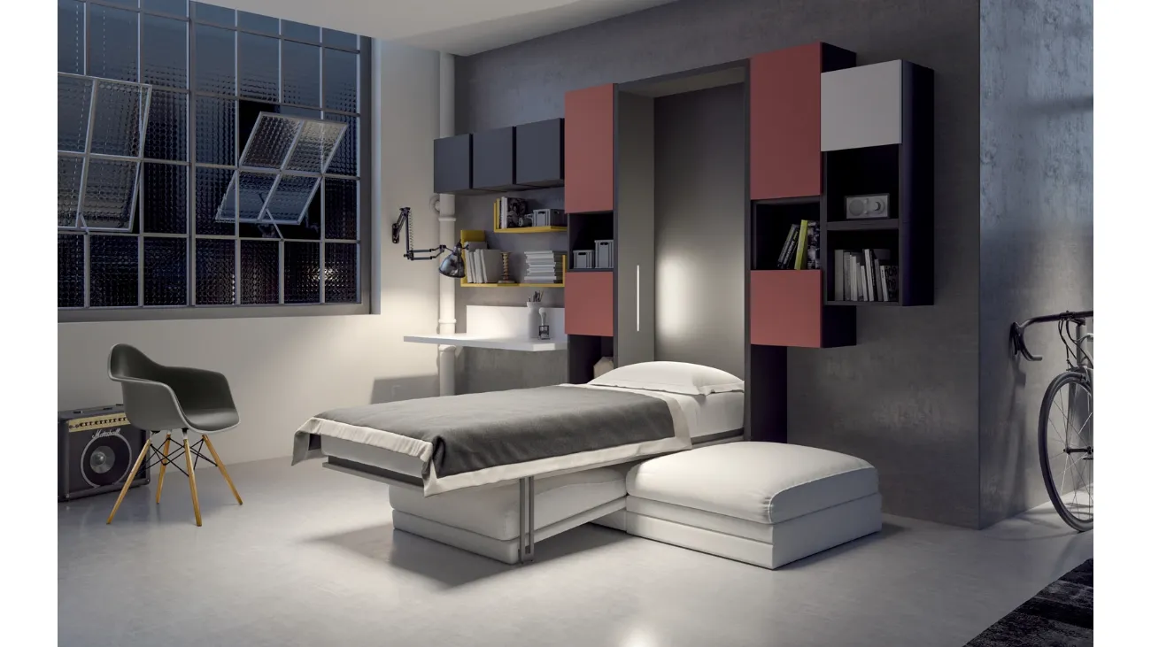 Letto singolo a scomparsa in laccato opaco Comp 269 di Tumidei