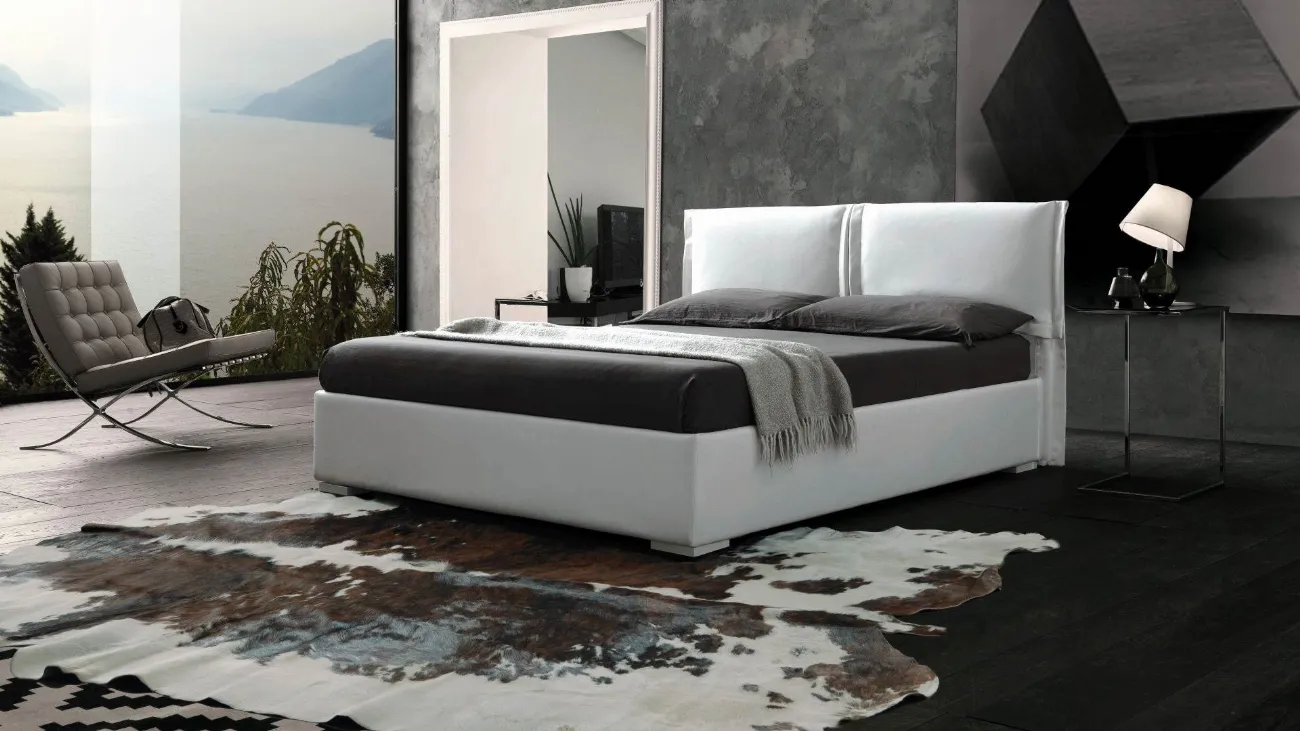 Letto in ecopelle con testiera e box contenitore Asia di Ergogreen