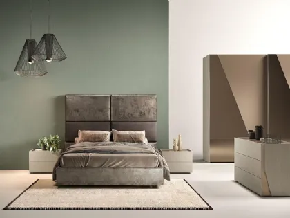 Letto con testiera importante in tessuto B02 Puzzle e Omega di Mercantini