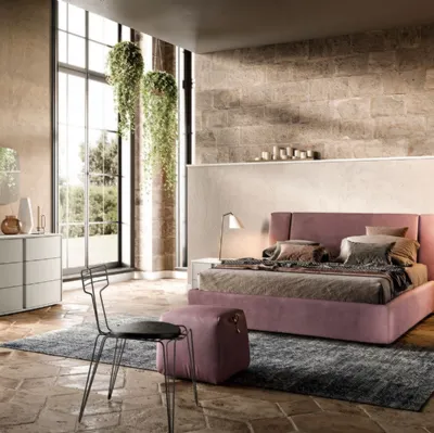 Letto matrimoniale in tessuto imbottito con testiera D01 Vega e Omega di Mercantini