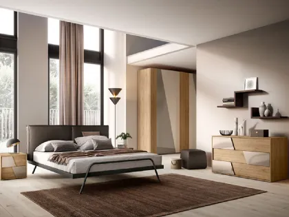 Letto con testiera in tessuto imbottito G04 Leg di Mercantini