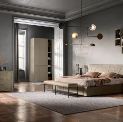 Letto in tessuto imbottito con testiera G06 Lotus e Omega di Mercantini