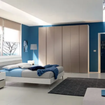 Letto con testiera in laccato opaco Bianco, Corda e Tortora NC108 di Moretti Compact