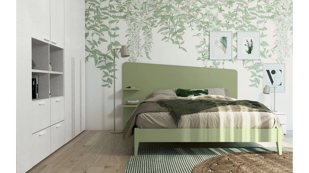 Letto matrimoniale con testiera  Volo Edge Plus con giroletto Nettuno finitura Oliva di Colombini Casa