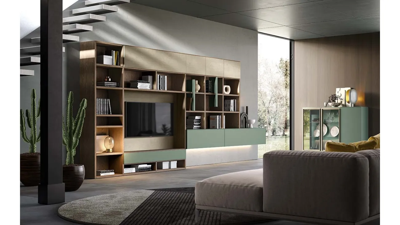 Libreria a muro Kosmos KL205 in laccato opaco di Mercantini