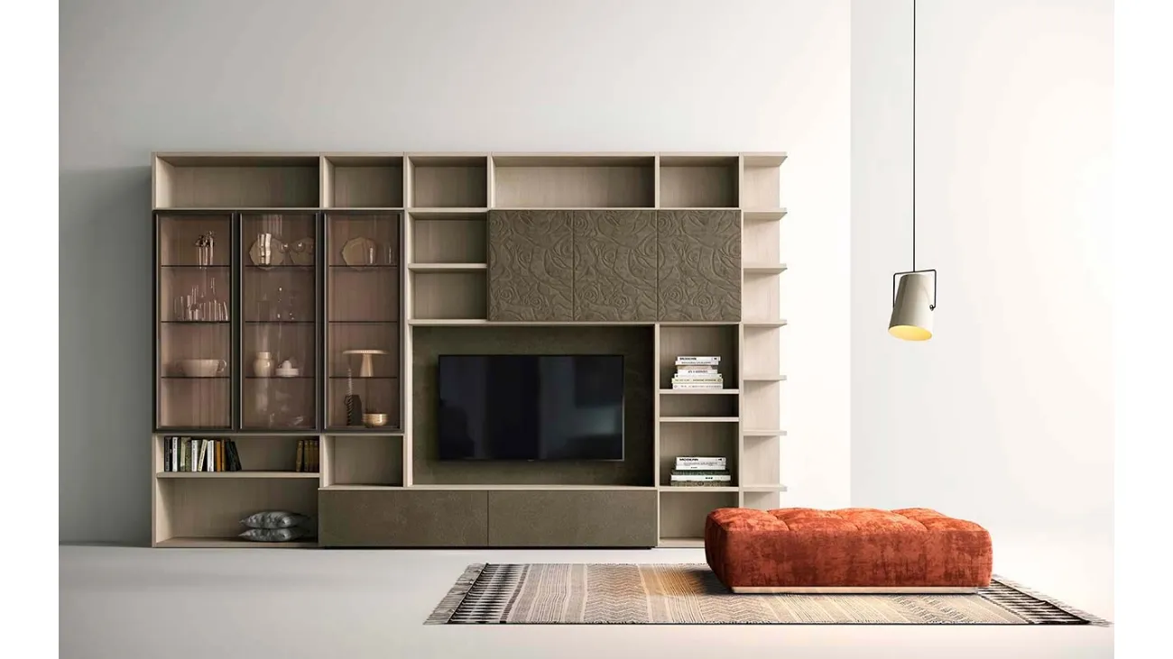 Libreria Kosmos KL206 in materico Malta texture Rose e legno di Mercantini