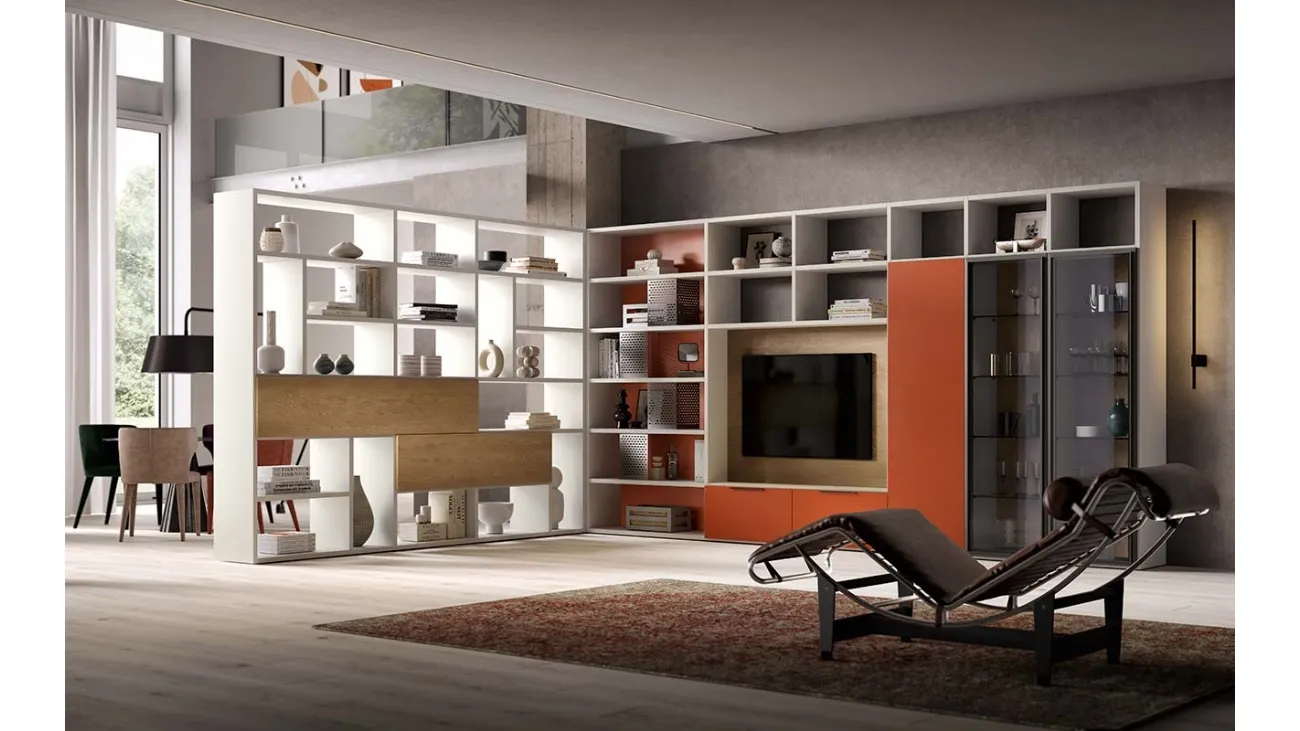 Libreria divisoria e a muro Kosmos KL211 in laccato opaco e legno di Mercantini