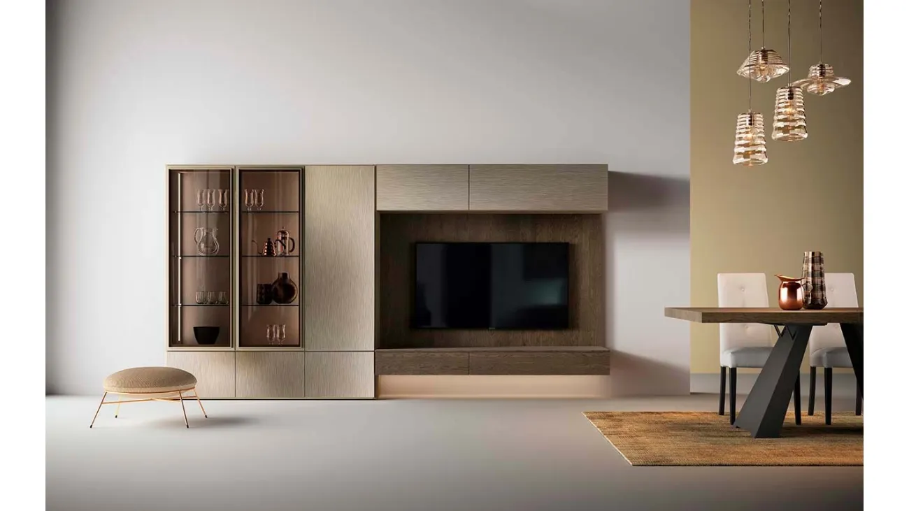 Libreria a muro Kosmos KL212 in legno con ante in vetro di Mercantini