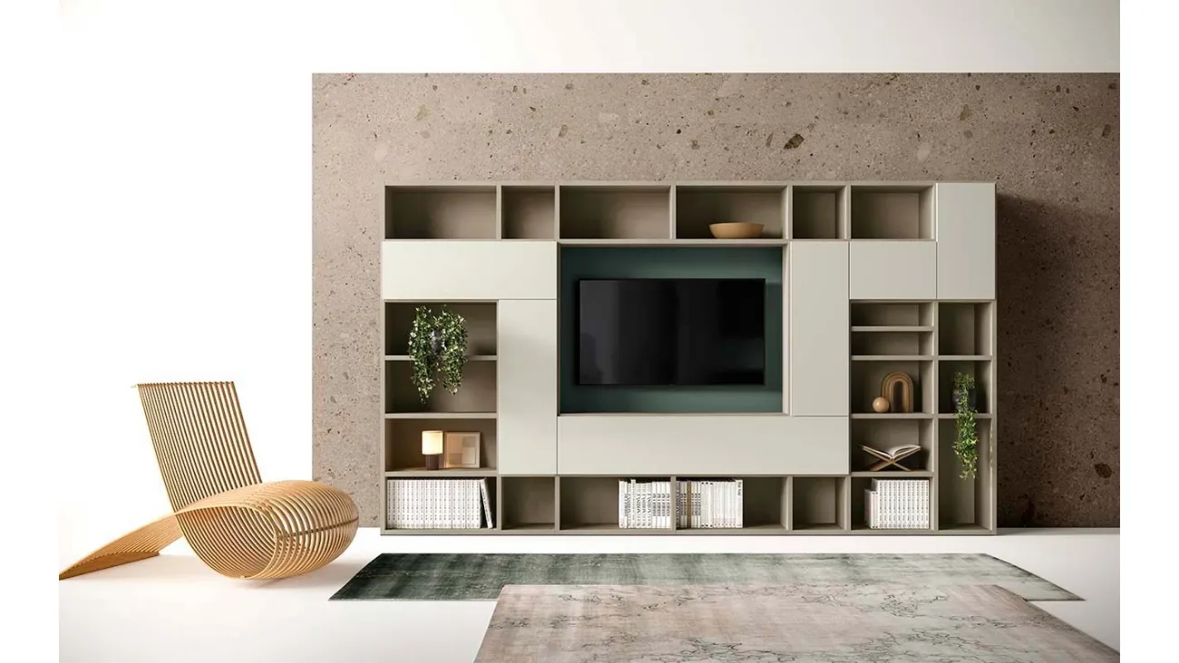 Libreria a muro Kosmos KL214 in laccato opaco di Mercantini