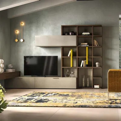 Libreria a muro Kosmos KL217 in laccato opaco e legno di Mercantini