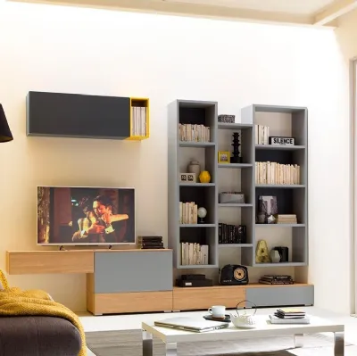 Libreria sospesa in laccato grigio Outline LV105 di Moretti Compact