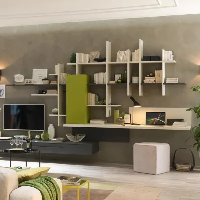 Libreria sospesa in melaminico Quarzo e laccato Flexa LV119 di Moretti Compact