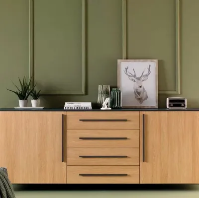 Madia dal design decorativo elegante con struttura laccata grafite LV203 di Moretti Compact