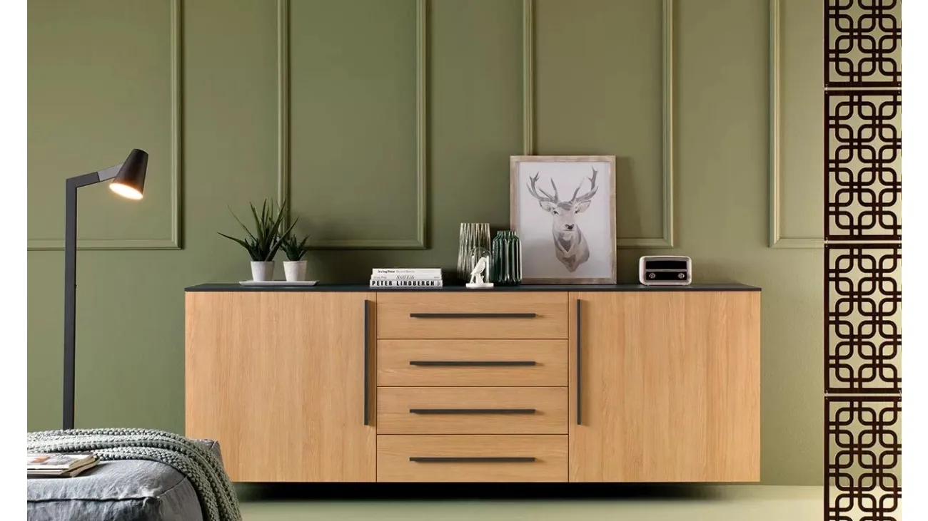 Madia dal design decorativo elegante con struttura laccata grafite LV203 di Moretti Compact