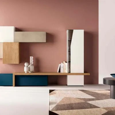 Parete Attrezzata Kosmos KC104 in laccato opaco e legno di Mercantini