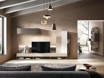 Parete Attrezzata Kosmos KC107 in laccato opaco e legno di Mercantini