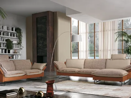 Divani reversibili in pelle e tessuto con penisola o lineare Quadro di Max Divani
