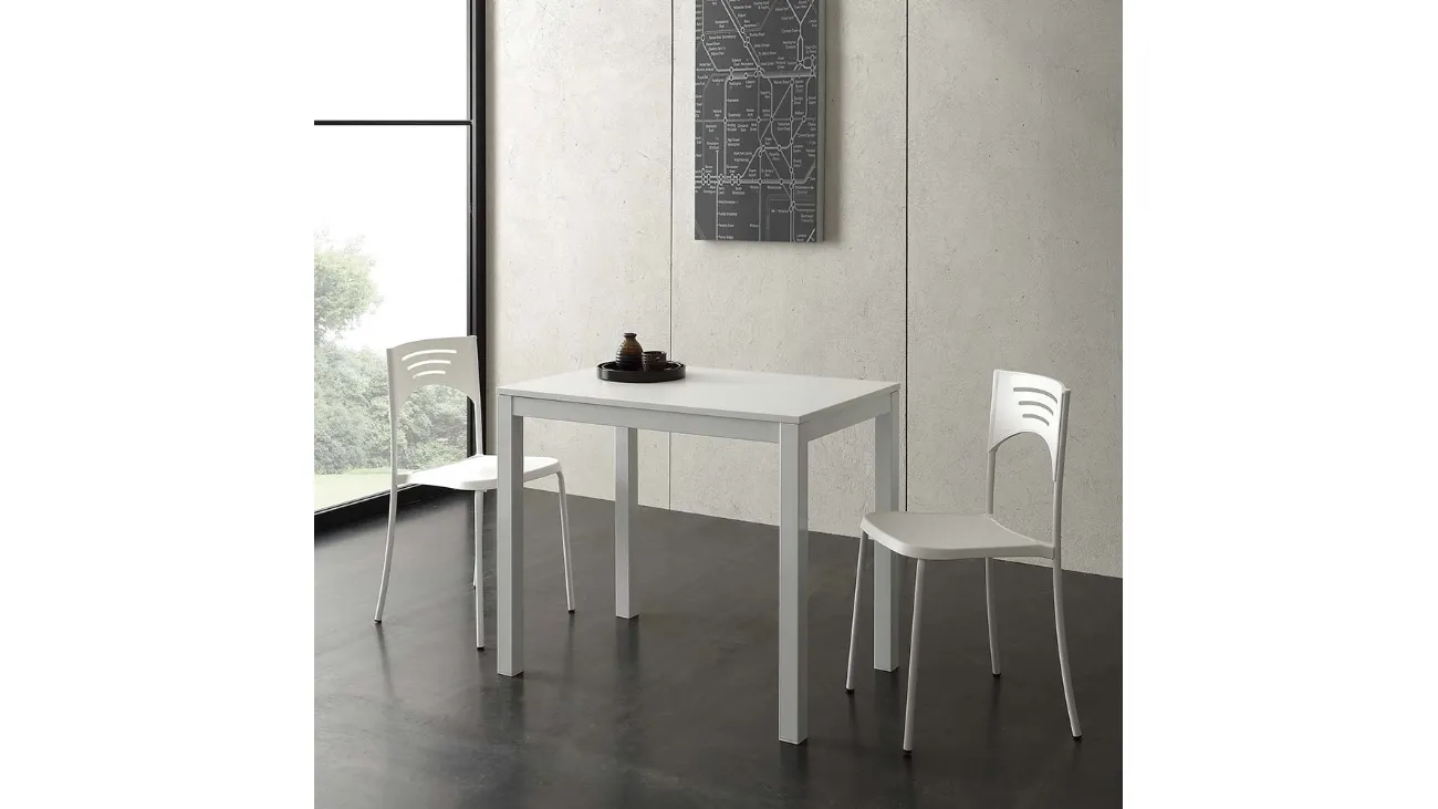 Tavolo allungabile Micro Table in nobilitato bianco con base in metallo verniciato di La Seggiola