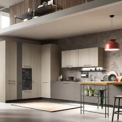 Cucina Moderne Easy finitura Olmo e laccato Grigio Scuro con penisola Rovere Naturale di Moretti Cuc