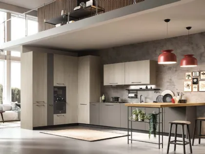 Cucina Moderne Easy finitura Olmo e laccato Grigio Scuro con penisola Rovere Naturale di Moretti Cuc
