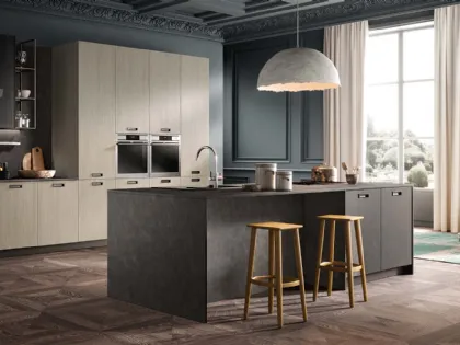 Cucina Moderne Easy finitura Olmo e Smokey Matt con isola di Moretti Cucine