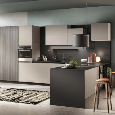 Cucina Moderna con penisola Evolution finitura Grigio Emme e Eucalipto di Moretti Cucine