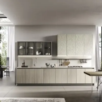 Cucina Moderna ad angolo Mirage 03 in melaminico e malta con decoro di Moretti Cucine