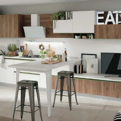 Cucina Moderna con penisola Concept finitura Noce e Bianco Ice di Moretti Cucine