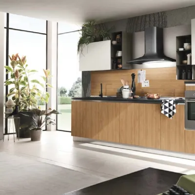 Cucina Moderna lineare Concept finitura Rovere Naturale e Bianco Ice di Moretti Cucine