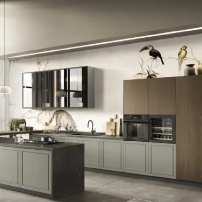 Cucina Moderna con penisola Myriad 01 in laccato e rovere moka di Moretti Cucine