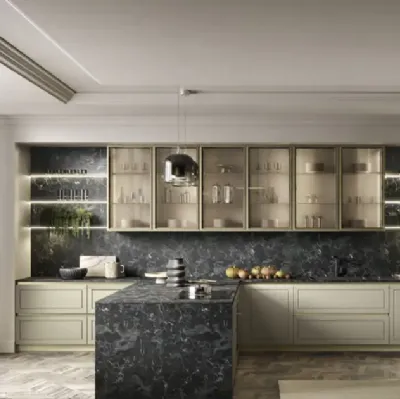 Cucina Moderna con penisola Myriad 03 in laccato e laminato HPL di Moretti Cucine