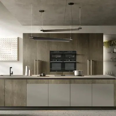 Cucina Moderna con isola Natural 01 in rovere yuta e laccato di Moretti Cucine