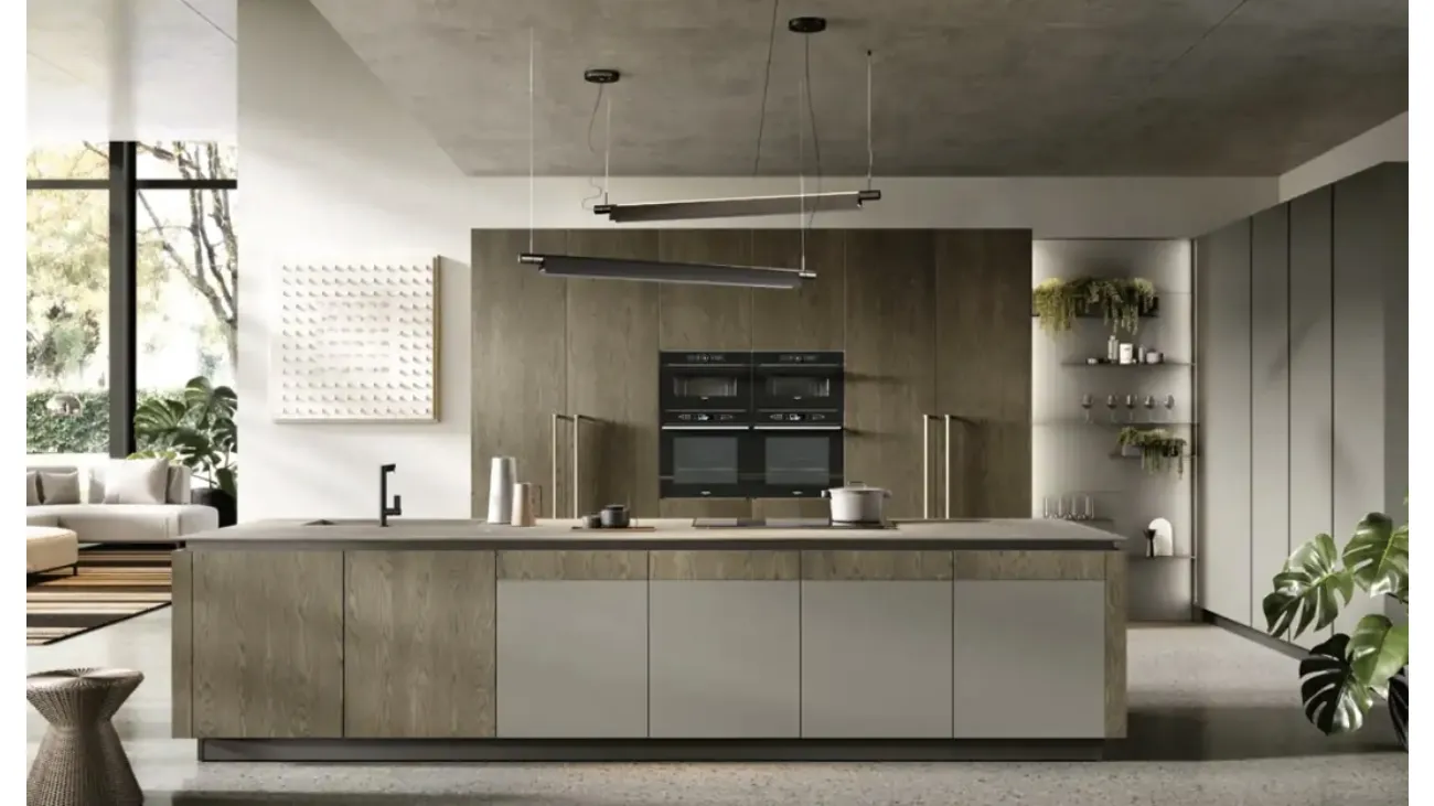 Cucina Moderna con isola Natural 01 in rovere yuta e laccato di Moretti Cucine