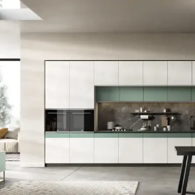Cucina Moderna lineare Natural 03 in melaminico resina e laccato opaco salvia di Moretti Cucine