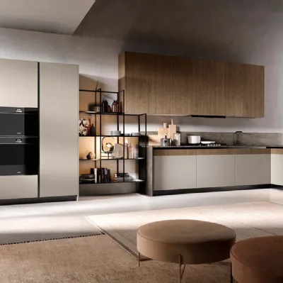 Cucina Moderne Natural Rovere Naturale e Laccato Tortora con marmo Botticino di Moretti Cucine
