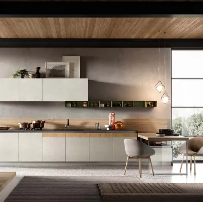Cucina Moderne Natural laccato malta Spatolato Nebbia e Rovere Naturale di Moretti Cucine