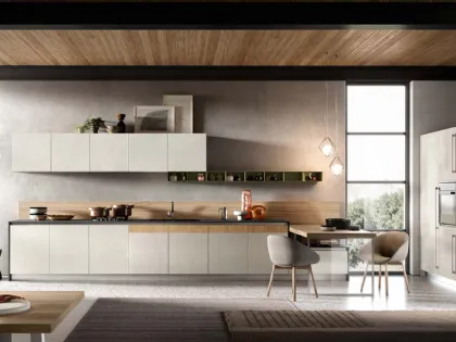 Cucina Moderne Natural laccato malta Spatolato Nebbia e Rovere Naturale di Moretti Cucine