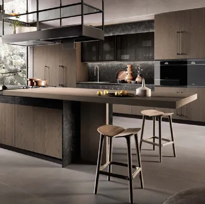 Cucina Moderne Natural impiallacciato Tinto Grigio e Marmo Nero di Moretti Cucine