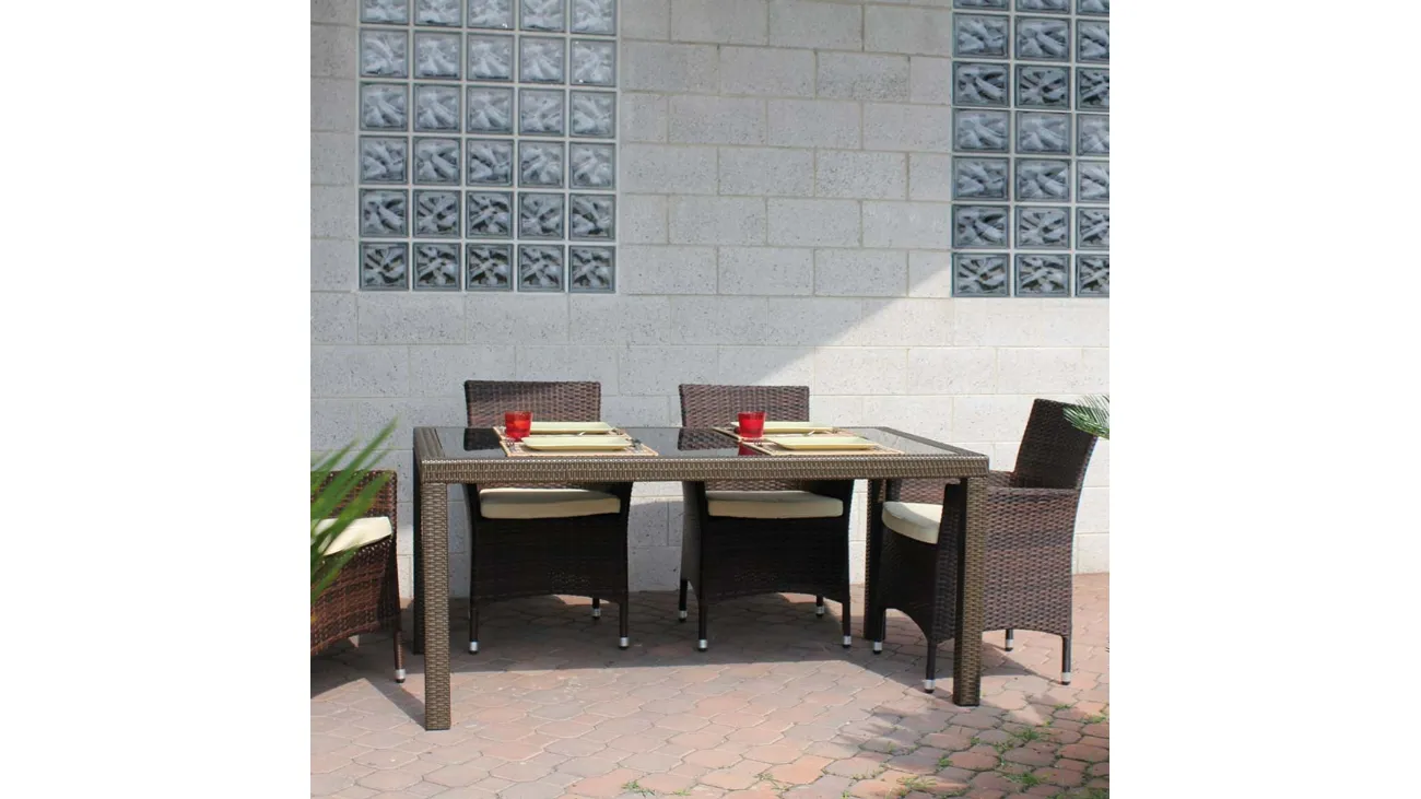 Tavolo Wicker Table in vetro con struttura in alluminio rivestita in fibra di polipropilene intrecciata a mano di La Seggiola